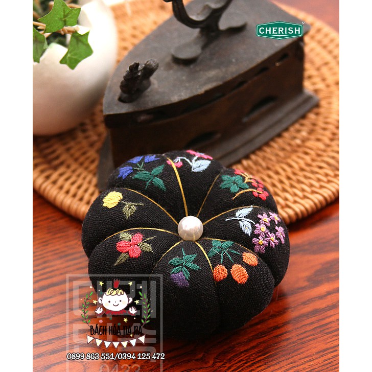 Bộ kit tự làm Gối Cắm Kim Khâu Bằng Vải Cotton Hình Quả Bí Ngô Có Dây Đeo Cổ Tay Diy tự thêu gối cắm kim- bách hóa na na