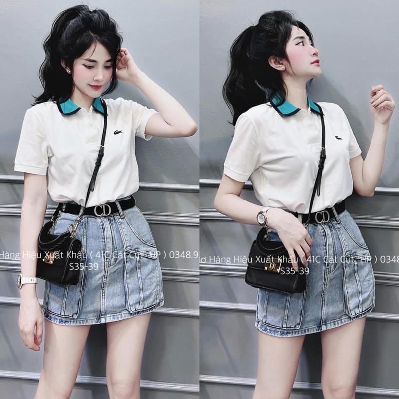 Áo polo nữ phối cổ viền xanh
