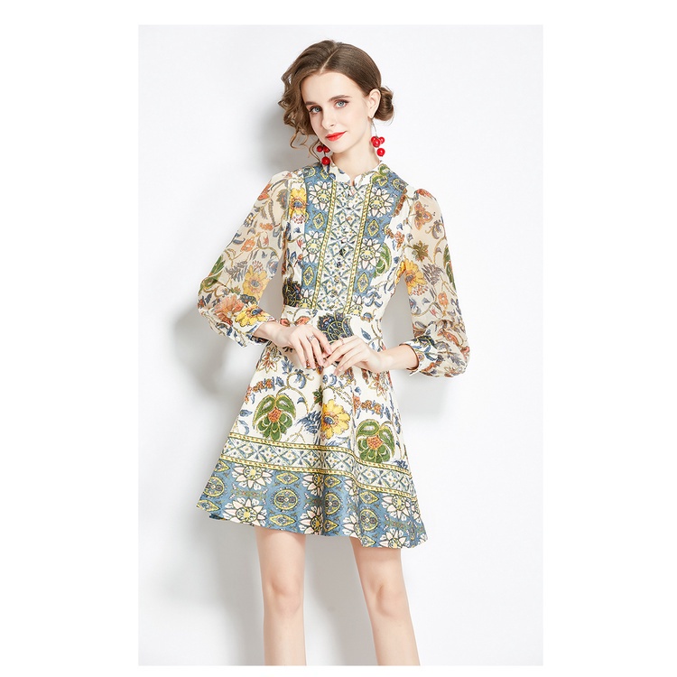 Đầm mini dài tay in họa tiết thời trang chất lượng dành cho nữ