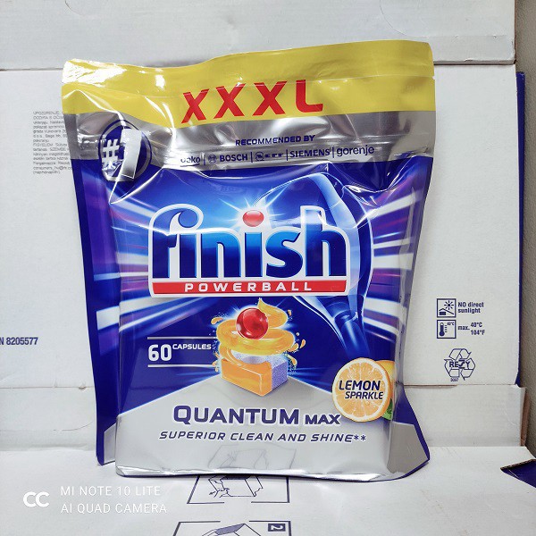 [khuyến mại dụng thử ] 2 Viên rửa bát Finish Quantum Max trong hộp 60 viên