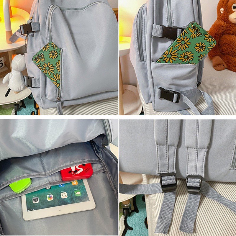 Balo Ulzzang Nữ Thời Trang Đi Học Đi Chơi Basic Vải Dù Trơn Balo Du Lịch