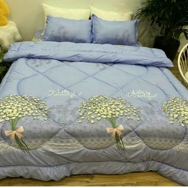 Trọn bộ 5 món chăn phao ga gối poly  y hình bông dày ( được xem hàng trước khi thanh toán)