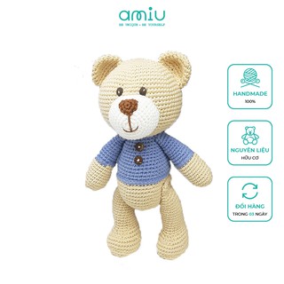 Gấu bông cao cấp - Gấu Teddy handmade làm từ len coton màu xanh hồng - SP000129