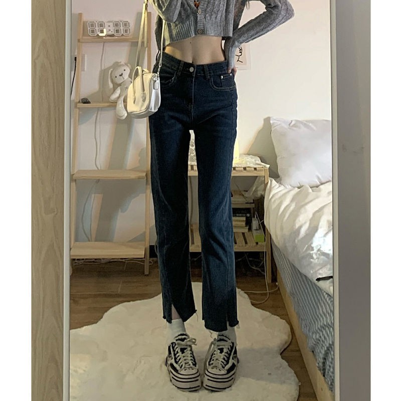Quần jean nữ ống rộng lưng cao phong cách retro thời trang mùa thu 2021