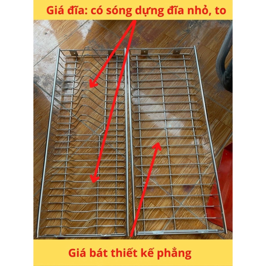 Bộ giá bát đĩa inox lắp tủ bếp 2 tầng kèm khay hứng nước inox chắc chắn bền đẹp