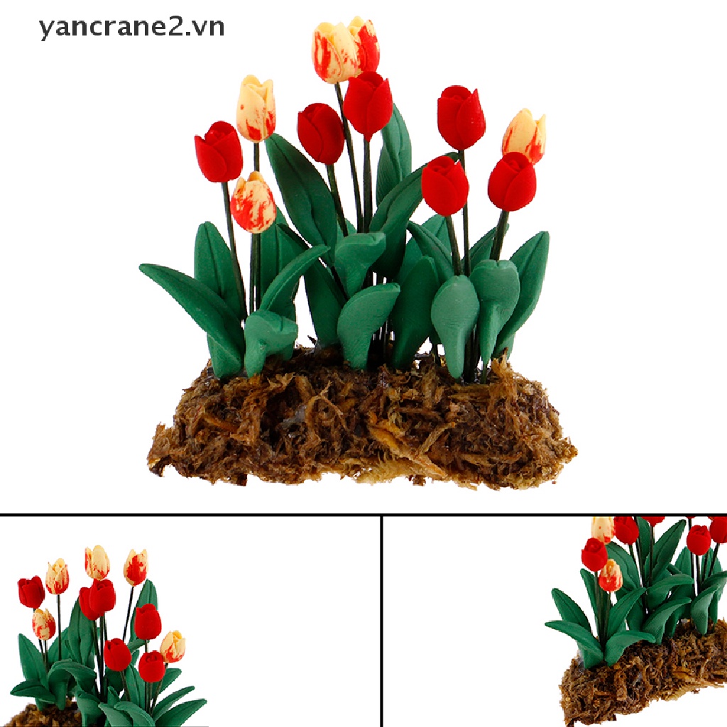 1 Đồ trang trí Chậu Hoa Tulip Màu Xanh Lá Tỷ Lệ 1: 12 Dùng Trang Trí Tiểu Cảnh / Nhà Búp Bê