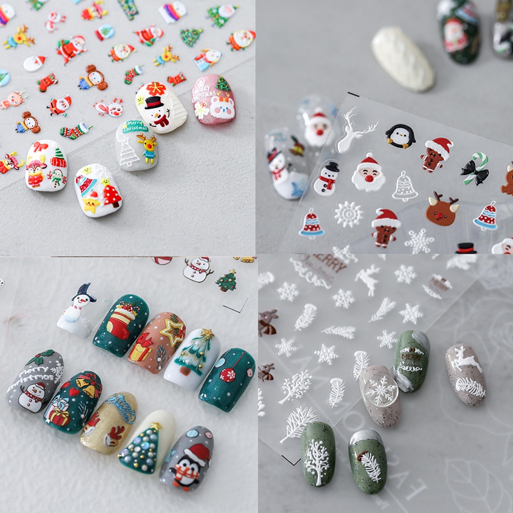 Miếng Dán Móng Tay 5D DIY Họa Tiết Giáng Sinh Đơn Giản Cho Nữ