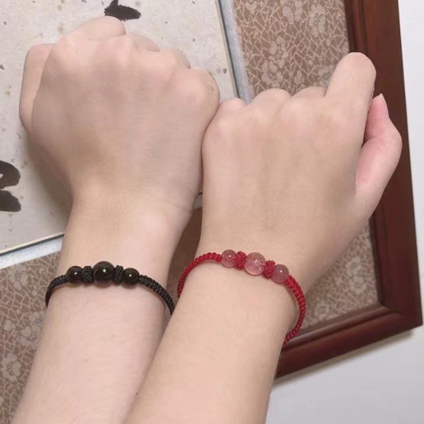 1 Vòng Tay Dây Bện Gắn Đá Pha Lê Đỏ / Đen / Đỏ May Mắn Thời Trang Cho Cặp Đôi