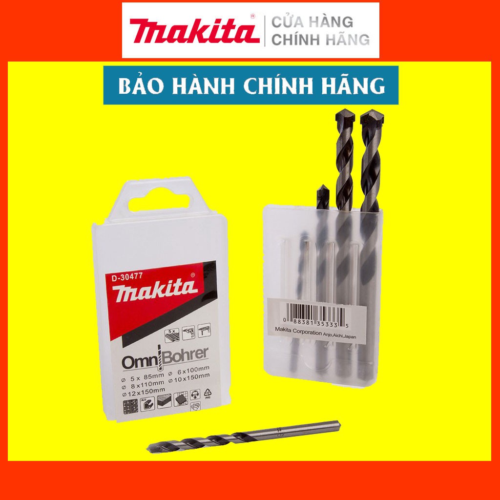 [Chính Hãng] Bộ Mũi Khoan Bê Tông Chuôi Tròn Makita D-30477 - Khoan Được Kim Loại, Gỗ, Tường - Mũi 5,6,8,10,12 Mm