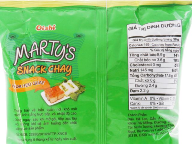 Snack Chay Marty's gói 42g vị da heo quay