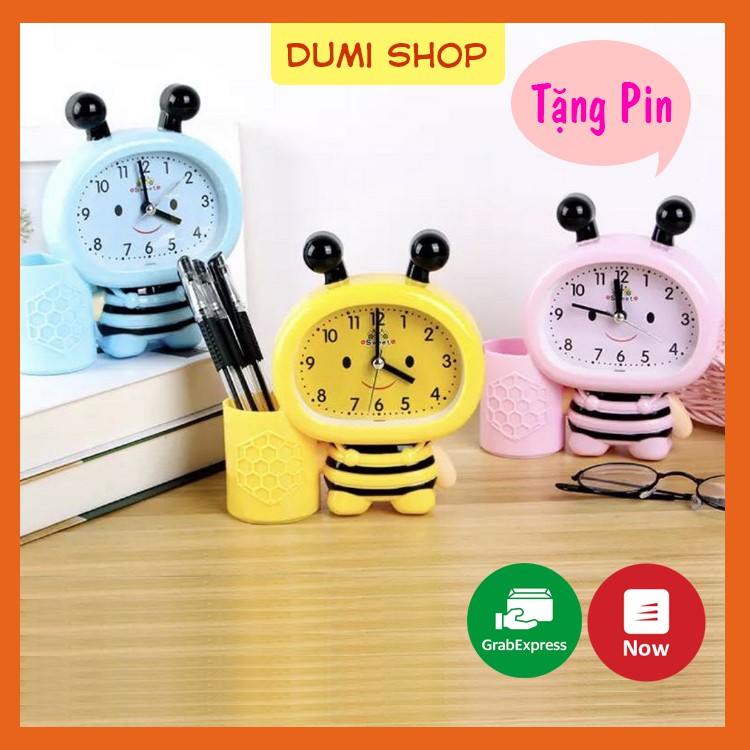 [TẶNG PIN] Đồng Hồ Báo Thức Hình Con Ong Cho Bé - Đồng Hồ Để Bàn Báo Thức Có Ống Đựng Viết Dễ Thương - Dumi Shop