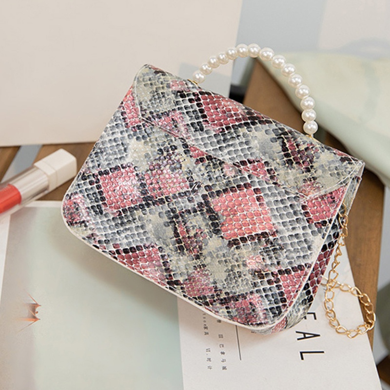 Túi Xách Da Pu Dáng Vuông Nhỏ Vân Da Rắn Phối Dây Xích Thời Trang Cao Cấp