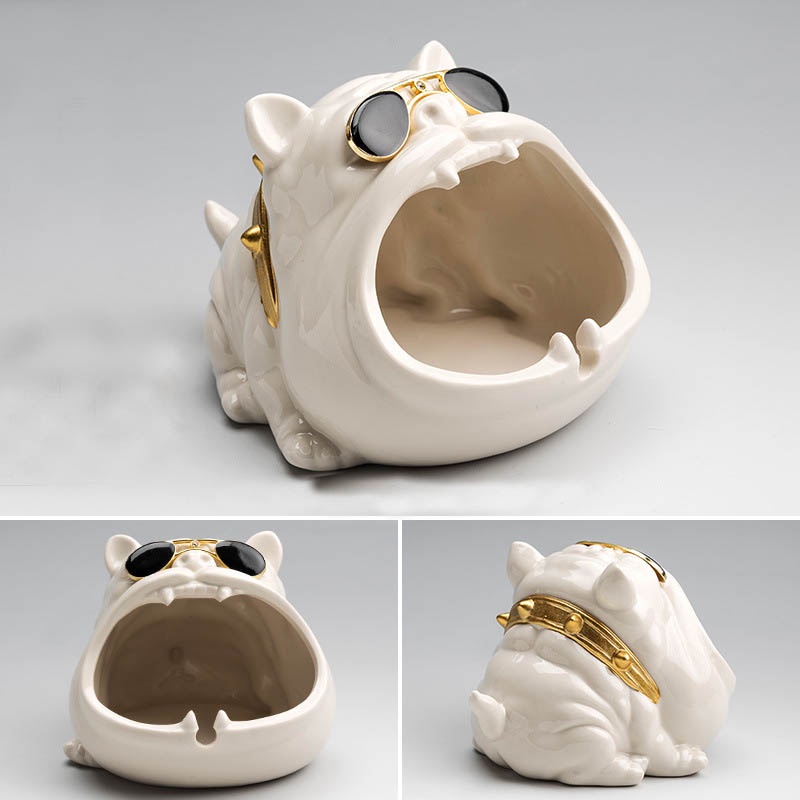 Gạt tàn thuốc lá hình chó Bulldog gốm sứ đẹp lạ trang trí độc đáo