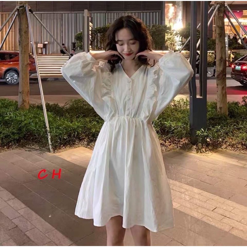 Váy baby doll tay cánh dơi cúc ngực bèo vai COM877 | BigBuy360 - bigbuy360.vn