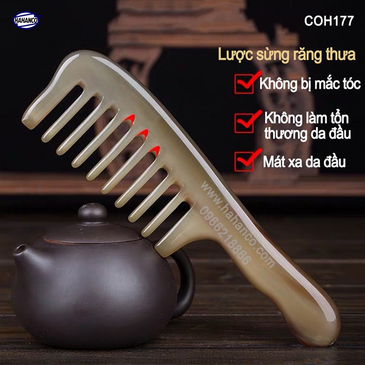 Lược sừng răng thưa xuất Nhật hàng VIP (Size: XL - 19cm) Cho tất cả các loại tóc /xoăn /xù /rối [COH177] HAHANCO