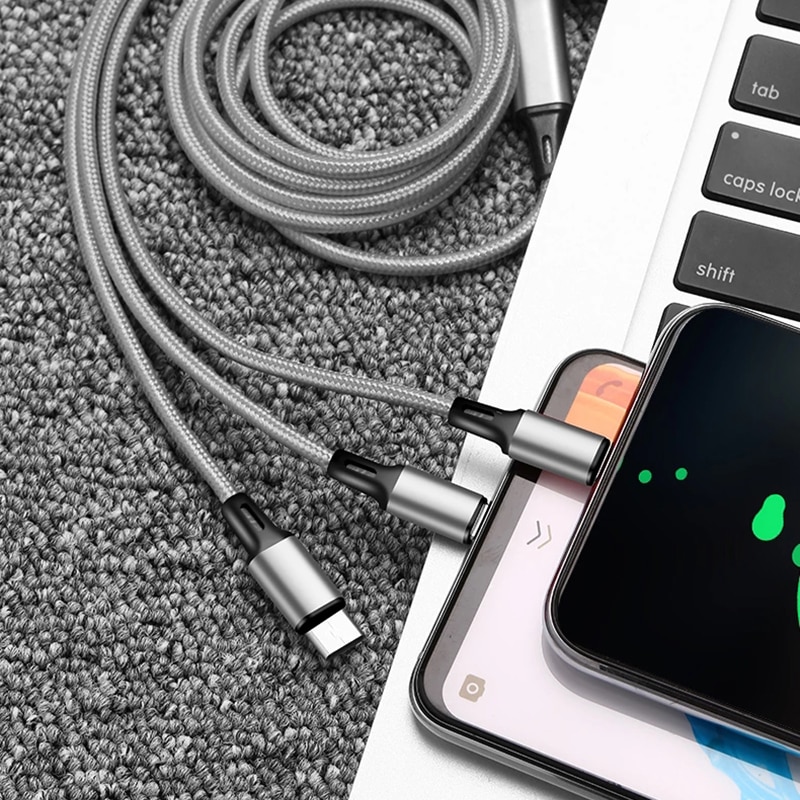 Dây Cáp Sạc 3 Trong 1 Cổng Micro Usb Type C Thích Hợp Cho Samsung Iphone Oppo Vivo Redmi Oneplus Huawei