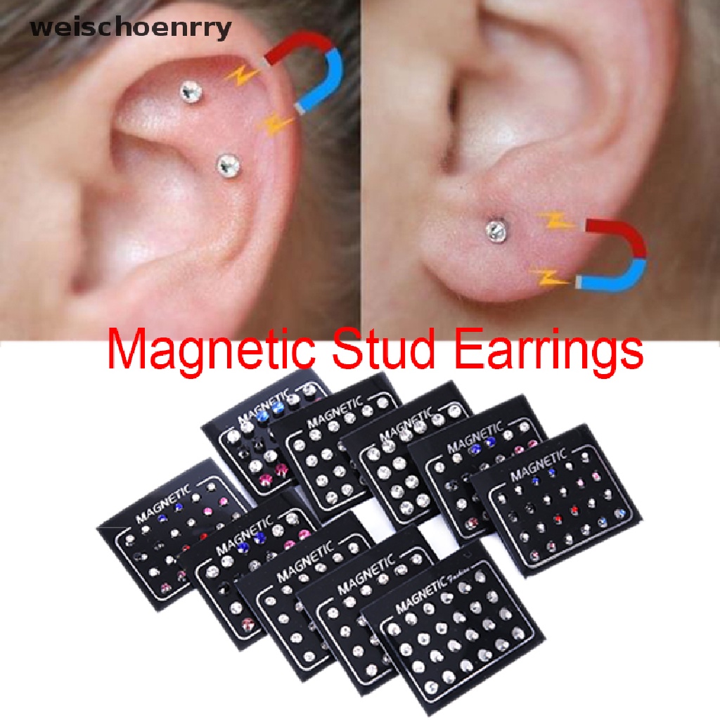 Set 24 khuyên tai tròn từ tính không cần bấm lỗ đính đá tùy chọn kích thước