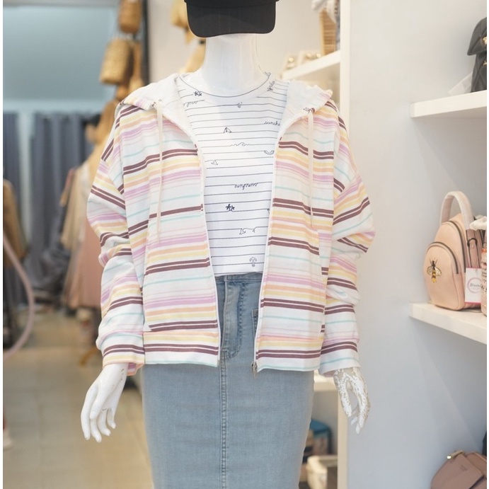 Áo KHOÁC nữ , chất thun da cá cotton sọc thời trang