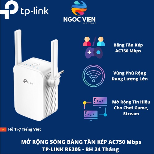 [Mã 154ELSALE2 giảm 7% đơn 300K] [Hỏa Tốc - HCM] Bộ Mở Rộng Sóng Wifi TP-Link RE205 Băng Tần Kép Chuẩn AC 750Mbps