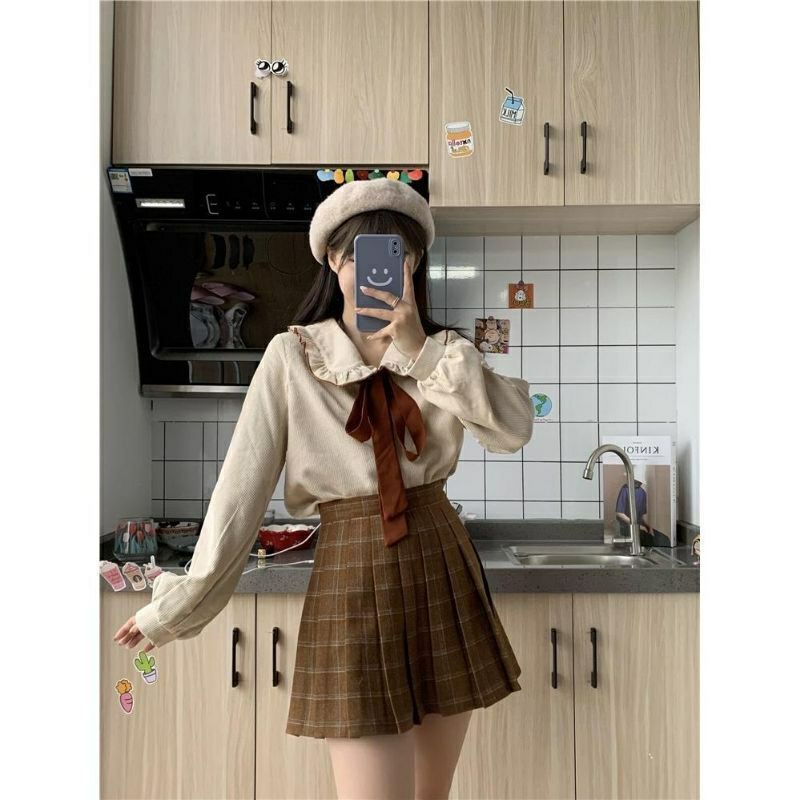 Set áo sơmi + khoác len cardigan + chân váy 🇰🇷