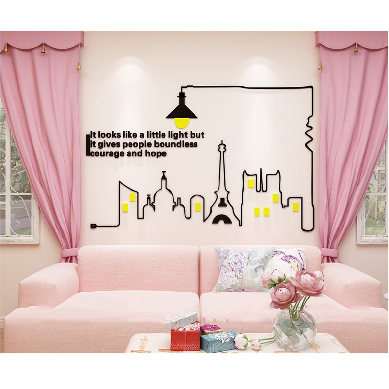 Tranh dán tường mica 3d decor khổ lớn thành phố sáng đèn trang trí phòng khách, phòng ngủ Nhiều Size - EPeBen