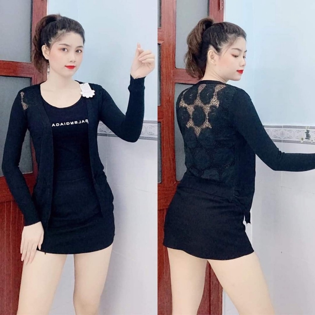Áo khoác Cardigan len ren lưng sau nhiều màu