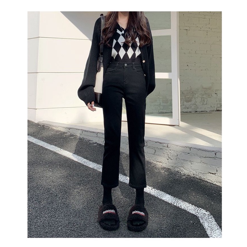 Quần jeans Đen Lưng Cao Co Dãn Thời Trang Hàn Quốc Cho Nữ