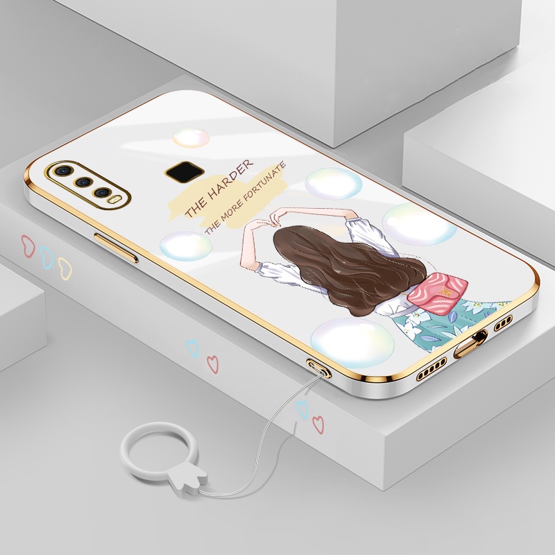 Ốp Điện Thoại Silicon Viền Thẳng In Hình Nhân Vật Hoạt Hình Có Dây Đeo Cho vivo y11 y12 y15 y17 y19 y30