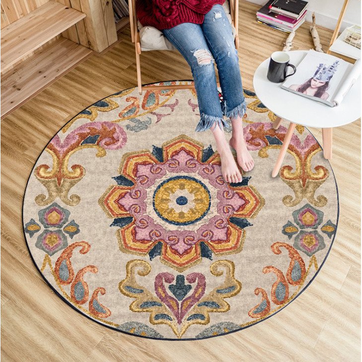 Thảm trải sàn hình tròn phong cách Bohemian Cổ Điển 80cm