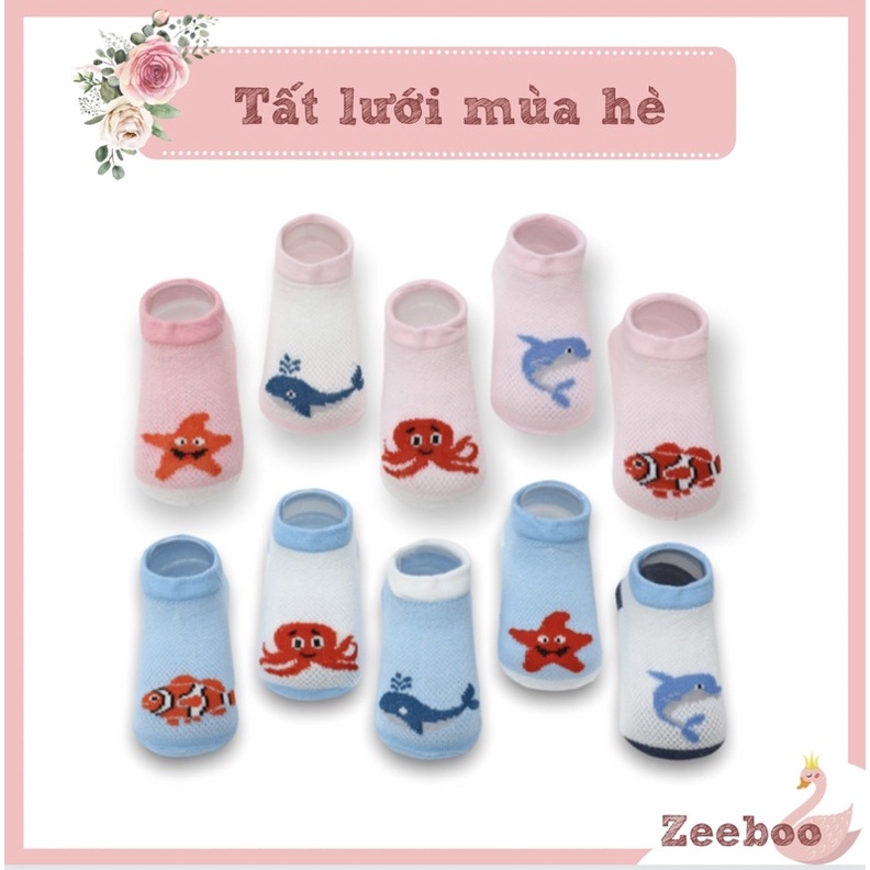Set 5 tất lưới mùa hè blue ocean cho bé mẫu mới 2022, chất liệu co dãn thoáng khí, thấm hút mồ hôi, bộ sưu tập biển xanh