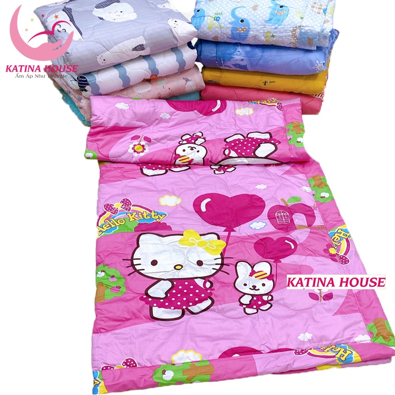 Mền trẻ em 1.5x1.8m vải cotton satin hàn quốc mềm chần gòn lông vũ mỏng siêu mềm mại, thoáng mát