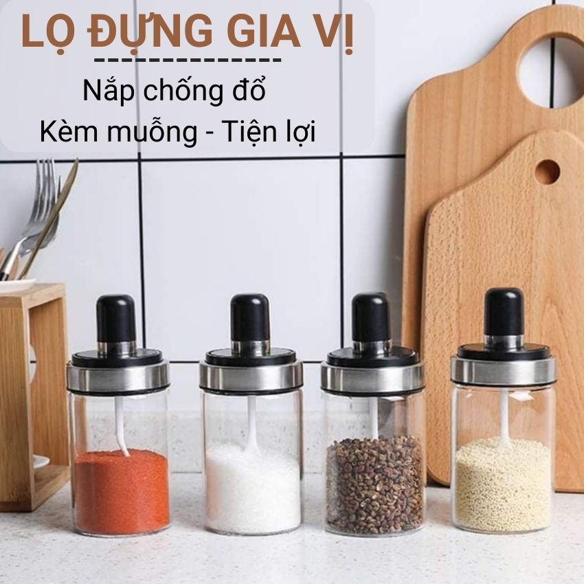 Lọ đựng gia vị thủy tinh kèm thìa muỗng có nắp tiện lợi bảo quản gia vị khỏi bụi bẩn ẩm mốc thiết kế sang trọng Angola