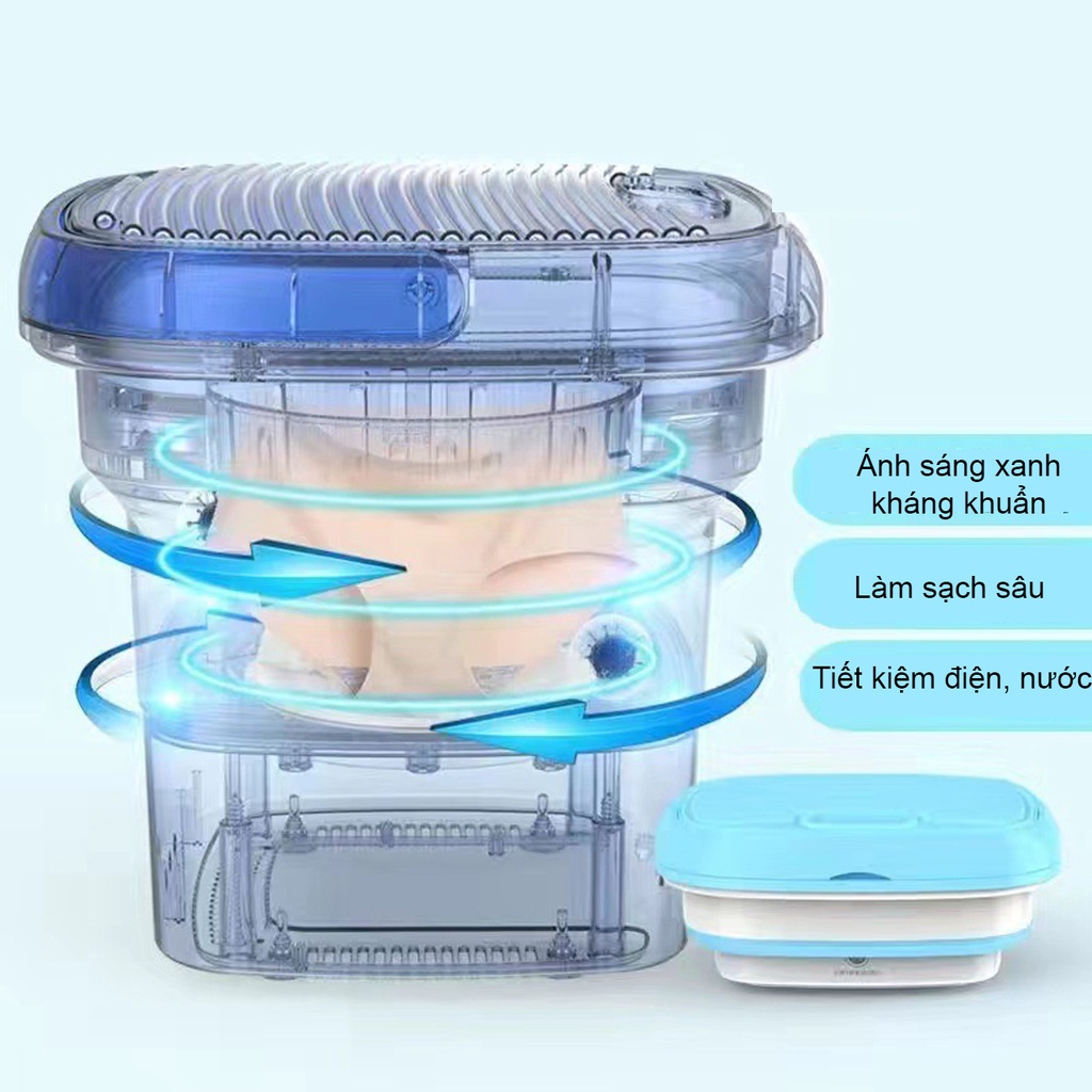 Máy giặt Mini gấp gọn di động, vắt khô, khử khuẩn bằng công nghệ Blue Ag CÓ VAN XẢ NƯỚC -L2029