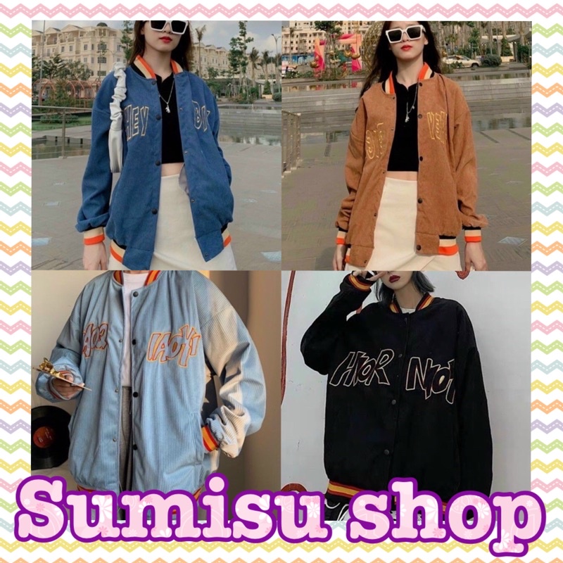 Áo khoác nhung, áo nhung bombo logo thêu ma4555100 nam nữ cúc bấm sumisu shop