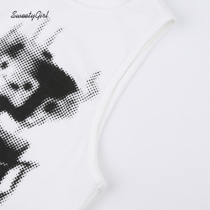 Áo Tank Top Cổ Tròn In Họa Tiết Hoạt Hình Màu Tương Phản Thời Trang 2022 Cho Nữ