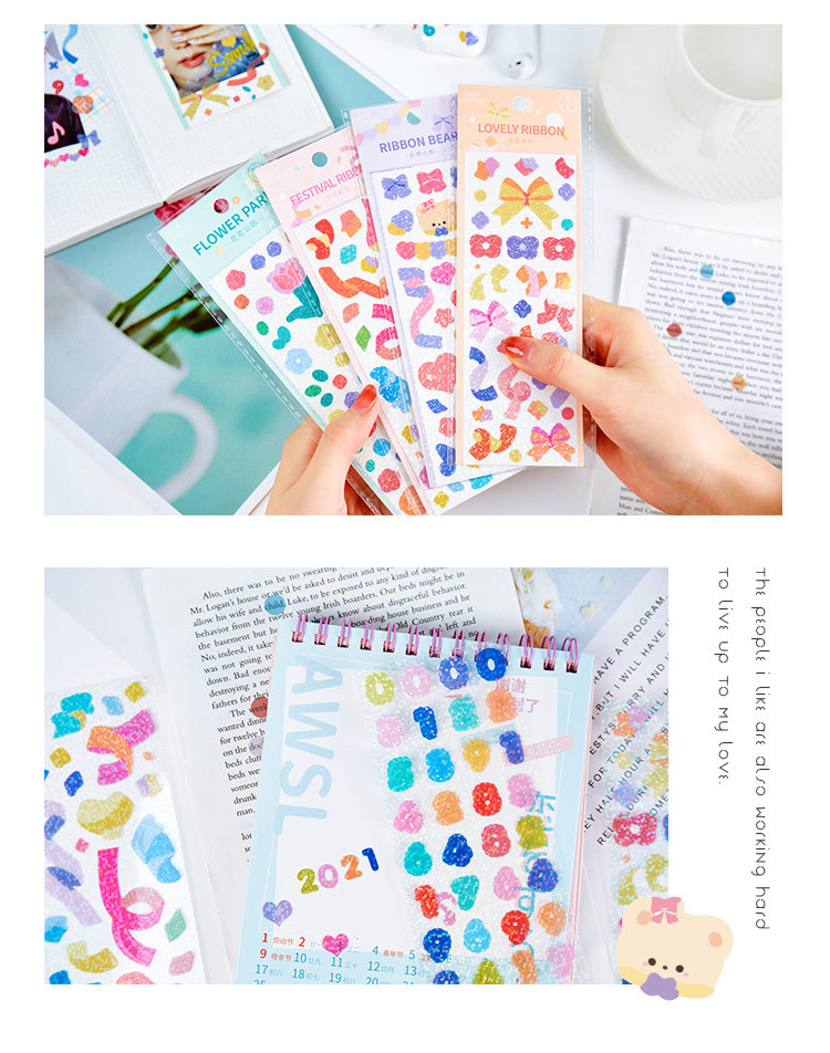 Flowertree Sticker Miếng dán trang trí sổ nhật ký họa tiết màu laser xinh xắn