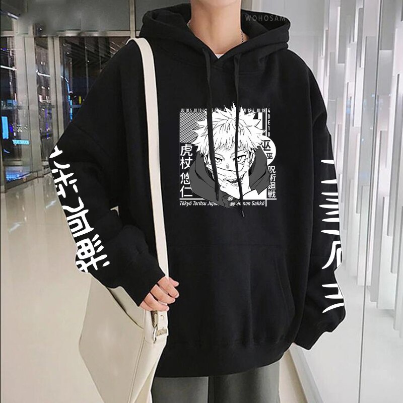 Áo Hoodie Tay Dài Oversize In Họa Tiết Anime Nhật Bản Manga Itadori Yuji Jujutsu Kaisen