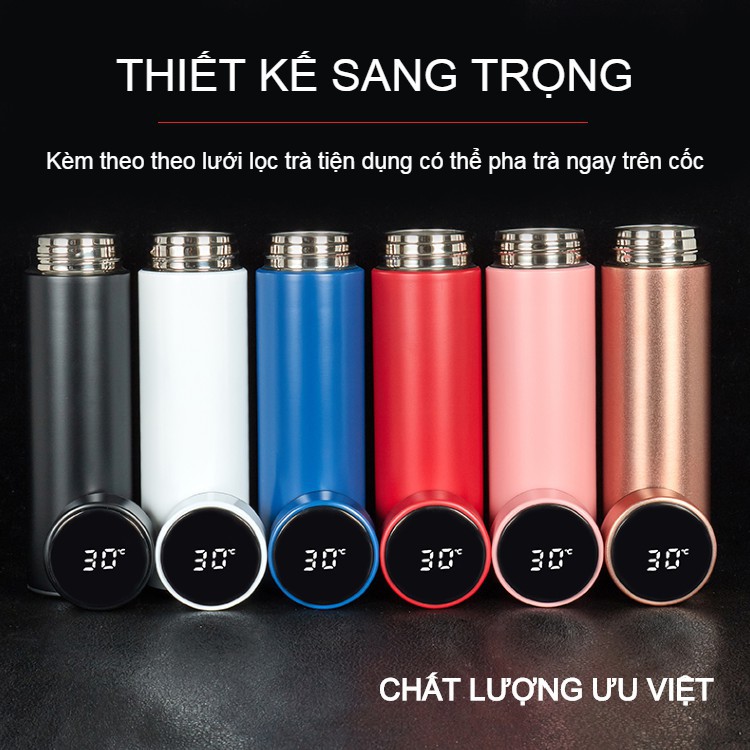 Bình Giữ nhiệt Inox 500ml 2 Lớp Cao Cấp thông minh có Đèn LED hHển Thị Nhiệt Độ - Nhỏ Gọn, Sang Trọng