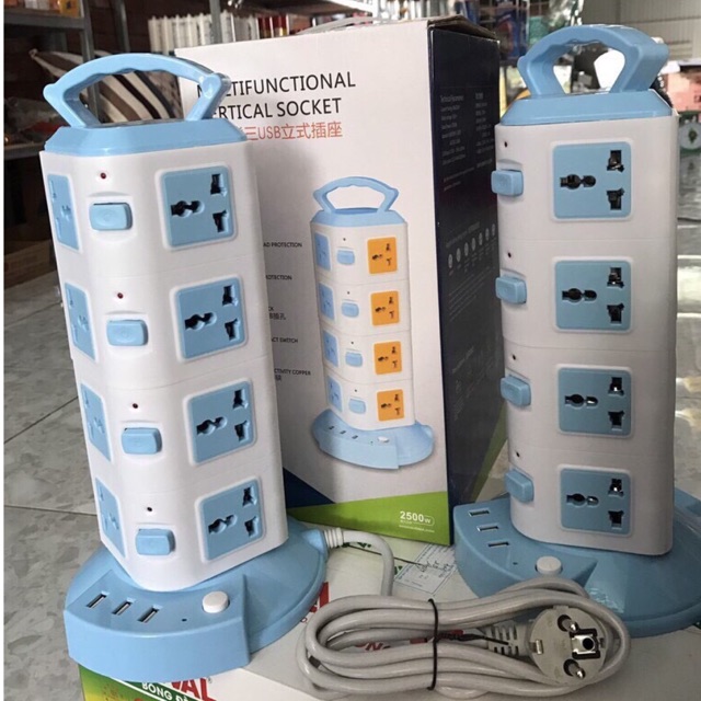Ổ điện 4 tầng có 2 cổng usb 16 ổ điện 3 công tắc (loại xịn)