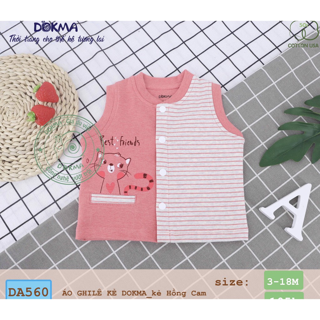 Dokma- Gile cotton phối kẻ BT+BG (3-18m) DA560