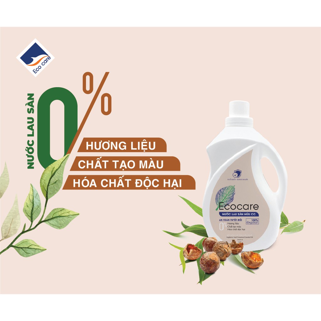 Nước lau sàn hữu cơ bồ hòn 1 Lít ECOCARE kết hợp tinh dầu thiên nhiên khử mùi, đuổi muỗi (Quế/Sả chanh)