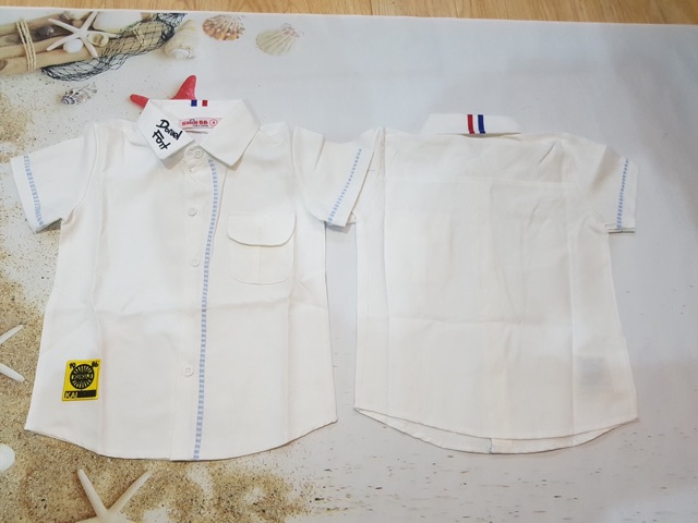 31-55kg. SƠ MI NGẮN TAY BÉ TRAI HAI MÀU TRẮNG XANH SANG TRỌNG