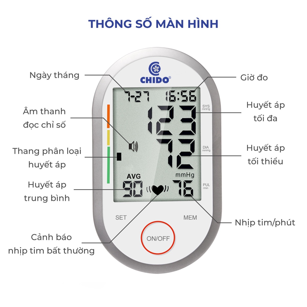 Máy Đo Huyết Áp Điện Tử Cầm Tay Chido CHÍNH HÃNG Đo Nhịp Tim Công Nghệ Nhật Bản Phiên bản 2022