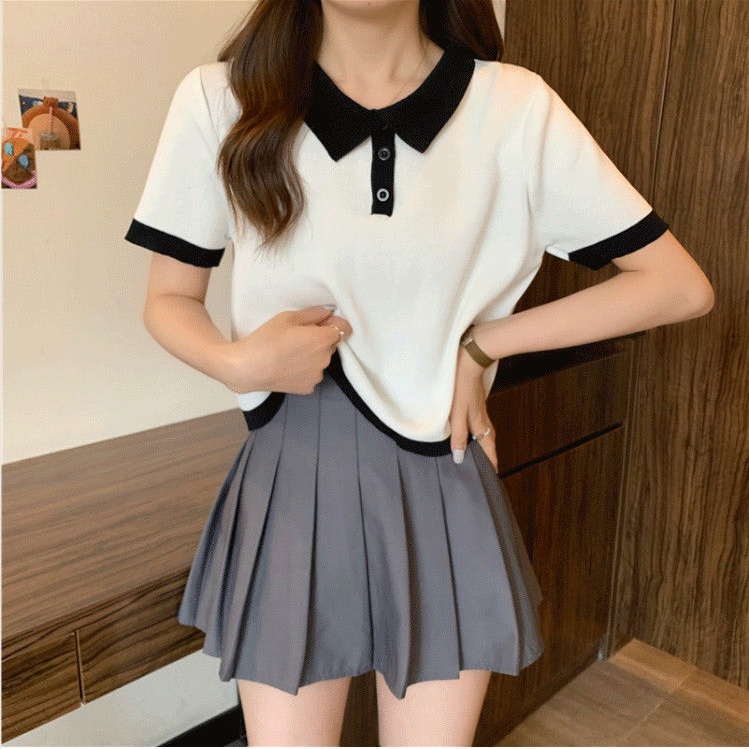 Áo polo Ngắn Tay Phối Màu Phong Cách Harajuku Thời Trang Cho Nữ Áo phông Nữ NZ-TX-284