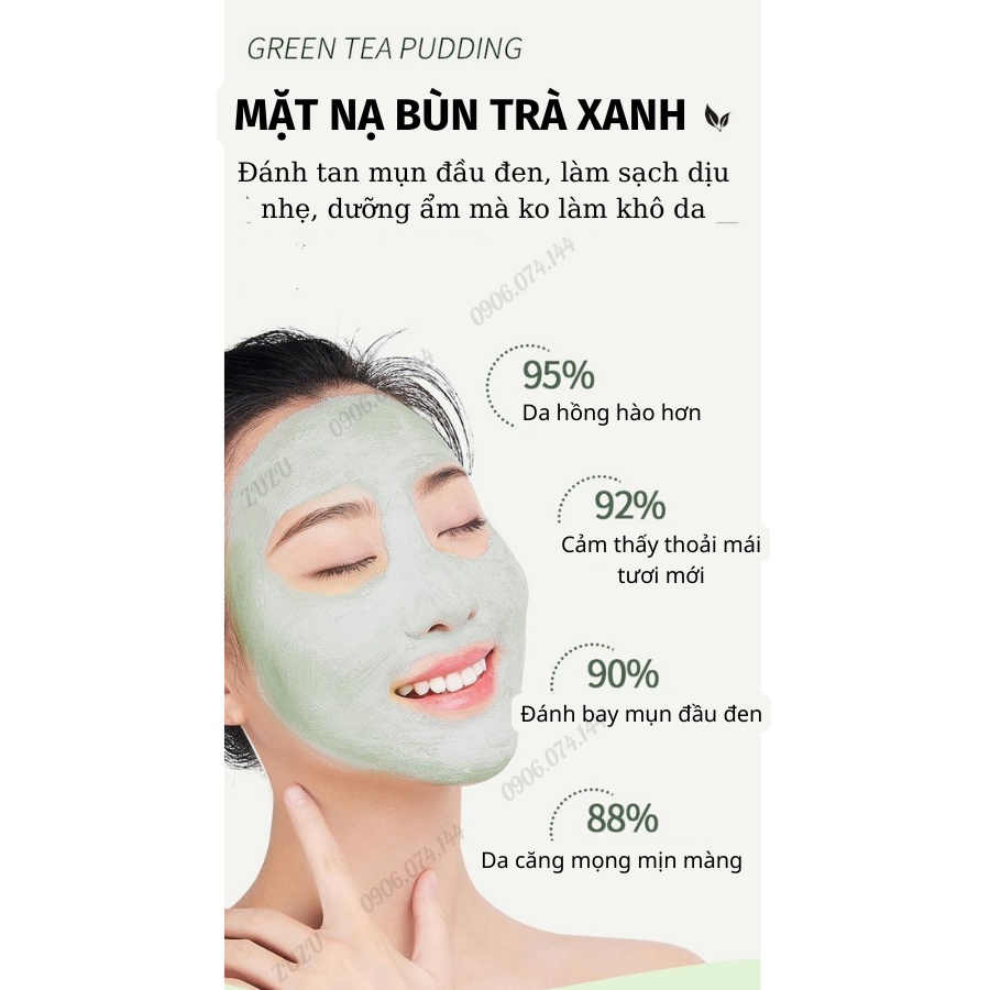 Mặt Nạ Đất Sét, Mặt Nạ Bùn Trà Xanh Làm Sạch Mụn Đầu Đen Kiềm Dầu Làm Sáng Da LALA