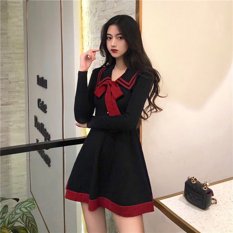 [ORDER] Đầm trang trọng tay dài cố áo búp bê ôm eo body cổ thắt nơ ulzzang ( 2 màu )