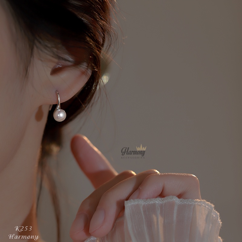 Bông tai ngọc trai nhân tạo bạc nữ tính dáng móc sang chảnh | HARMONY ACCESSORIES K253