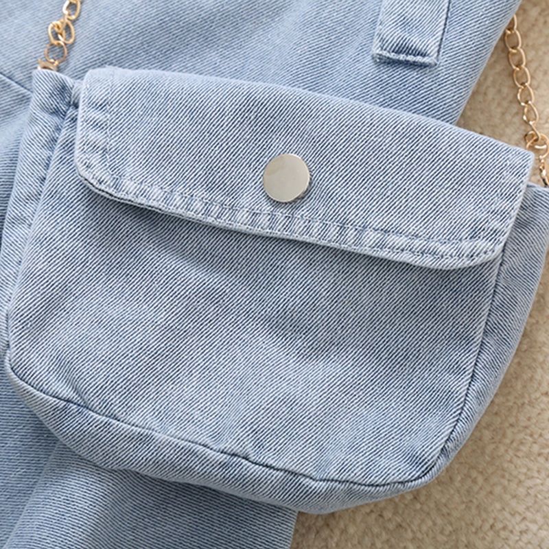 Bộ Áo Thun Ngắn Tay + Đầm Yếm Denim Thời Trang Mùa Hè Mới 2022 Cho Bé Gái