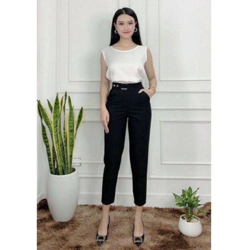 Quần baggy công sở túi cách điệu vải trượt thái