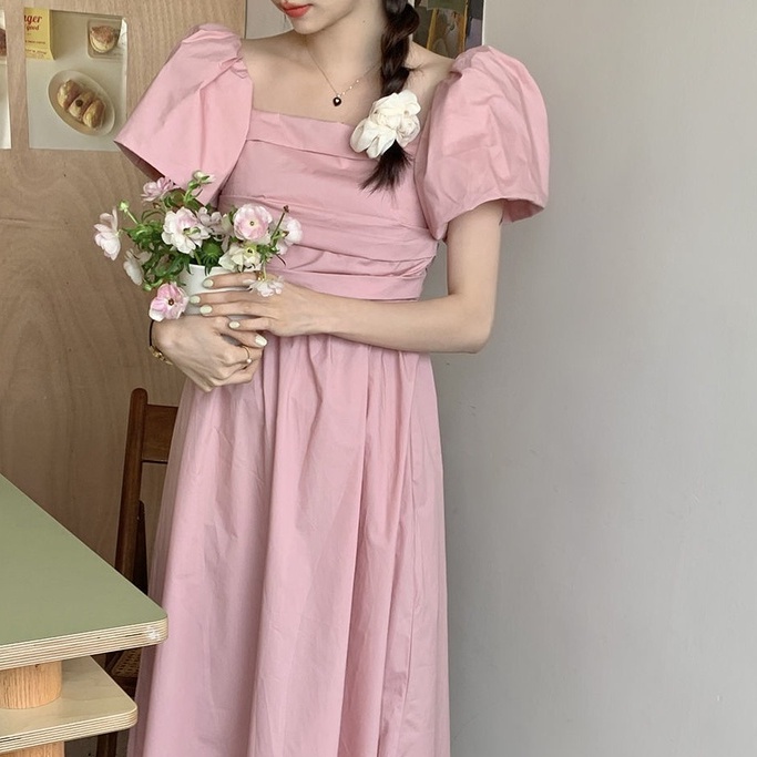 [MURIOKI] Đầm Dự Tiệc Dáng Dài Cổ Vuông Tay Phồng Kiểu Vintage Pháp Thời Trang 2022 đầm đi chơi nước ngoài